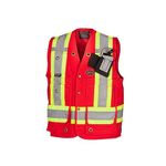 Pioneer 100% Cotton Hi Vis Surveyor's Safety Vest for Construction - Reflective Tape - 10 Pockets - Class 1 - Red