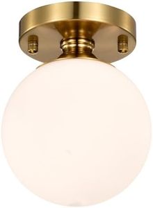 Gold Semi Flush Mount Ceiling Light 15cm Globe Opal Glass Shade Mid Century Modern Hallway Light Fixture for Entryway Closet Bathroom Bedroom Laundry Room Easy Install