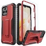 ExoGuard for T-Mobile REVVL 6 5G Case, Rubber Shockproof Full-Body Cover Case Come with a Tempered Glass Screen Protector, Built-in Kickstand (Red)