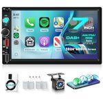 DAB Double Din Car Stereo with Apple Carplay Wireless Android Auto AM/FM/RDS, Hodozzy 7" HD IPS Touchscreen 2 Din Car Radio with Bluetooth 5.2 EQ SWC Reversing Camera+USB/TF Card/Aux/Type-C