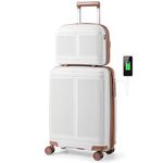 Goplus Carry On Luggage Set, 2 Piece Airline Approved 20” Suitcase & 14” Cosmetic Case, Expandable Lightweight Hardshell Luggage w/USB Port, TSA Lock, Spinner Wheels (White)