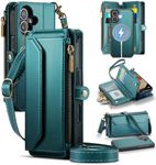 Strapurs for iPhone 17 Detachable Wallet Case Compatible with Magsafe for Women, RFID Blocking 9-Card Holder Zipper Wrist Strap Lanyard PU Leather Magnetic Phone Case for iPhone 17 6.3", Blue Green