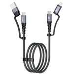 boAt FlexiCharge 400 Charging Cable w/ 4-in-1 Connectivity- USB-A, Type-C, & Lightning Ports, 60W/3A PD Fast Charging,480Mbps Data Sync,2 Swappable Heads,Silicon Cable Tie(Carbon Black)