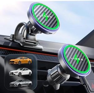 LISEN 15W MagSafe Car Mount Charger,[Carbon Fiber] Magnetic Wireless Car Charger, Dashboard & Air Vent Car Phone Mounts, Magnetic Phone Holder for Car Mount for iPhone 17/16/15/14/13/12, Samsung Pixel