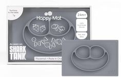 ezpz Happy Mat - 100% Silicone Suction Plate with Built-in Placemat for Toddlers + Preschoolers - Divided Plate - Dishwasher Safe (Gray)
