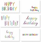 Best Paper Greetings Birthday Cards with Envelopes Bulk Set, 6 Assorted Colorful Rainbow Fonts Designs for Work, Office, Students (4x6 in, 48 Pack)