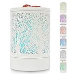 Inrorans Electric Oil Burner lamp White metal wax melt warmer Fragrance Scented Melter with 7 Colors LED Changing Light Replacement Silicone Tray for home office (Tree Pattern)