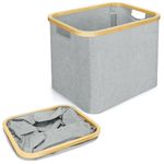 Belle Vous Foldable Laundry Storage Basket with Bamboo Frame - 44L Collapsible Organiser Bin - Multipurpose Space Saving Hamper for Clothes, Blankets, Toys and Washing - Portable Carry Handles