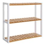 SONGMICS Bamboo Bathroom Shelves, 3-Tier Adjustable Layer Rack, Bathroom Towel Shelf, Utility Storage Shelf Rack, Wall Mounted Organizer Shelf (Natural + White) UBCB13WN