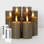 Zevanor Flameless LED Remote Plastic Candles, 2.2" x 4.5", 5.3", 6.1" Battery Operated Flickering Pack of 6 Timer Grey Pillar Candles