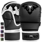 Islero Fitness Matte Black MMA Gloves Martial Arts Mitts Grappling Sparring Men Muay Thai Cage Fighting Boxing Combat Sports Women pink UFC Punching Bag Training (White, Medium)