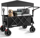 3 in 1 Collapsible Wagon with 300lbs Weight Capacity,150L Heavy Duty Utility Cart with Removable Canopy,with Big All-Terrain Beach Wheels & Drink Holders,Black