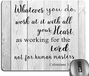 knseva Whatever You Do Work at It with All Your Heart Colossians 3-23 Mouse Pad, Christian Bible Verse Scripture Quote Rustic White Grey Wood Grain Mouse Pads Inspirational Quote