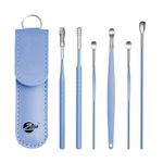 Zabb 6 Pcs Ear Wax Cleaner - Resuable Ear Cleaner Tool Set with Storage Storage Leather Pouch - Ear Wax Remover Tool Kit with Ear Curette Cleaner (Blue, Color)