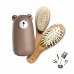 6-in-1 Baby Grooming Set, Natural Wooden Hairbrush and Comb, Nail Clippers,Nail Scissors, Nail File and Tweezers for Kids and Newborns in Nice Gift Box