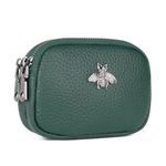 MAVHVAM Ladies Genuine Leather Mini Purses for Women Wallets Small Purse Coin Pouch Credit Card Holder with Double Zip (Green)