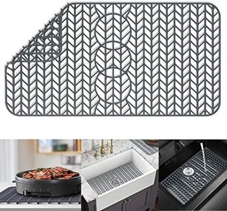 AWOKE Sink Protectors for Kitchen Sink - 29"x 15.35" Sink Mat - Heat-resistant Easy-clean Silicone Sink Mat - for Protection of Stainless Steel Sink - with 3 Reserved Holes (Grey)