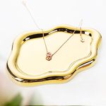 Ceramic Jewelry Dish for Women, Jewelry Tray Trinket Dish, Irregular Cloud Shape Ceramic Plate, Watch Keys Tray Ring Dish Holder for Mother's Day/Christmas/Thanksgiving/Birthday Gift(Gold)