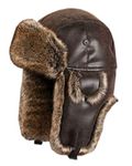 Oncefirst Unisex Aviator Hat Faux Leather Pilot Cap Winter Trapper Hunting Hat Brown XXL