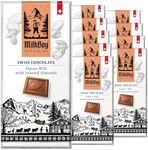 Milkboy Swiss Almond Chocolate Bars - Premium Swiss Alpine Milk Chocolate with Almonds - All Natural, Gluten-Free, Non-GMO - Made in Switzerland, Kosher - 3.5 oz (Pack of 10)