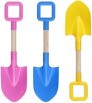 16" Jumbo Beach Sand Shovels Toys for Kids, Pink Gardening Tool Kits, Sturdy Long Wooden Spade for Sand Snow Digging, ABS Plastic Scoops Gift for Summer Winter Camping Backyard Planting (3PCS)