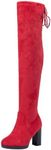 Vepose Women's 996 Thigh High Red Over The Knee Boots Platform 3.9 Inch Chunky Heel Suede Shoes Size 8-with Inside Zipper(CJY996 red 08)