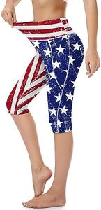 RIMLESS 7 Capri Pants for Women High Waisted Capri Leggings with Pockets Workout Yoga Pants, Pattern Usa Flag, XX-Large