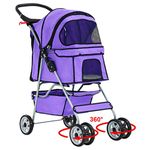 BestPet Purple 4 Wheels Pet Stroller Cat Dog Cage Stroller Travel Folding Carrier 04T