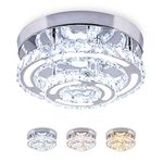 CXGLEAMING Modern LED Crystal Chandelier Ceiling Light Fittings Small Round Chandelier Flush Fitting Ceiling Light for Living Room Bedroom Dinning Room Hallway Kitchen,3 Color Changable