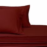 Solid Burgundy Queen Size Microfiber Attached Waterbed Sheets With Pole Attachment.Pole not included