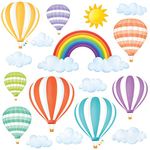 DECOWALL DS8-1801 Rainbow and Hot Air Balloons Kids Wall Stickers Decals Peel and Stick Removable for Nursery Bedroom Living Room Art murals Decorations