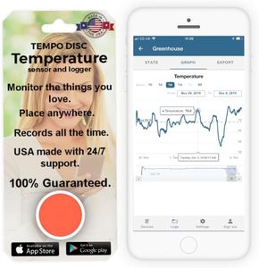 Tempo Disc Temperature Sensor and Logger for iPhone & Android, Bluetooth Compatible, Remote Wireless Thermometer, Long Range, Large Memory, Unlimited Data Export, USA Developed and Supported