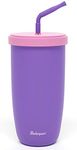 Bakerpan Silicone Straw Cup for Toddlers and Kids, 12 Ounce Silicone Cups with Straw (Purple)