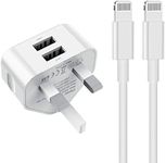 iPhone Charger Plug and Cable, 2.4A iPad Charging Plug UK with 2Pack 1m Lightning Cable Fast Charging Lead for Apple iPhone 14/13/12/11/XR/Xs Max/8/7/6/6s Plus/SE/5c/iPad