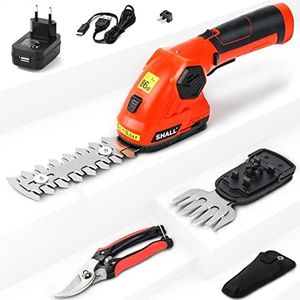 SHALL Tijeras cortacésped inalámbricas de Mano, Cortasetos eléctricas de 7,2 V, 2 en 1, cortadoras de césped, Tijeras de podar