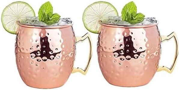 16oz Moscow Mule Copper Mugs Set of 2,Stainless Steel Hammered Copper Cups for Cocktails Cold Drinks Beer