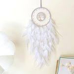 Dream Catchers, White Dream Catcher Tree of Life Wall Decor, with Natural Healing Crystal Stone, Perfect Rock Crystal Handmade Dreamlike Dream Catchers for Bedroom Decor Art Craft Gift