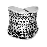 81stgeneration Women's 999 Fine Silver Karen Hill Tribe Etched Wide Detailed Adjustable Wrap Ring