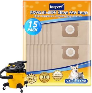 KEEPOW DXVA19-4101 Shop Vac Bags Compatible with DEWALT, Vacuum Bags for Dewalt 6-10 Gallon DXV06P, DXV09P, DXV09PA, DXV10P, DXV10PL, DXV10S, DXV10SA, DXV10SB, Disposable Filter Bag, 15 Pack