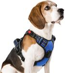 rabbitgoo Dog Harness Medium with Neck Release Buckle, Adjustable Anti Pull Dog Harness, Soft Padded with Front Back Clips and Easy Control Handle, Reflective Dog Vest Harness, Blue, M