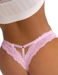 ohyeahlady Women's Sexy Thong Panties Lace Tangas Plus Size Cheeky Underwear V String, Style 3 Pink, X-Small-Small