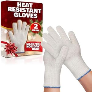 Heat Resistant Gloves for Cooking - 2 Pairs Heat Resistant Oven Gloves Kitchen Gloves for Cooking 932°F White Cotton Gloves Women - Cooking Baking Grilling Gloves - Outdoor Cooking Food Gloves