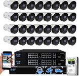 GW 4K Outdoor/Indoor Face Recognition/Human/Vehicle Detection Security Camera System, 32 Channel 8MP PoE NVR, 32 x 4K UltraHD Smart AI IP Microphone Bullet Camera, 24-7 Video & Audio Recording