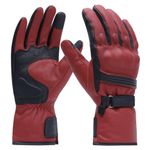 Harssidanzar Mens Motorcycle Gloves,Mens Long Gauntlet Leather Full Finger TouchScreen Thermal Lined with Thinsulate Waterproof Motorcycles Gloves KM048,Oxblood/Black,Size XL