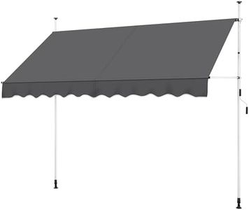 Yaheetech Manual Retractable Awning, 118"×118" Outdoor Sunshade Shelter Angle & Height Adjustable NO Drilling Patio Door Window Awnings, Canopy with UV Protection for Backyard, Dark Gray