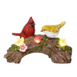 TERESA'S COLLECTIONS Garden Statues Bird with Solar Outdoor Light for Garden Decor, Cardinals Figurine Resin with Tree Decorations Fall Porch Decor Patio Yard Decor Housewarming Gifts for Mom 5.9"