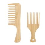 Anti Static Bamboo Hair Pick Comb Set, Wide Tooth Detangler for Men, Hair Parting and Healthier, Updos, Braids, and Everyday Hairstyling