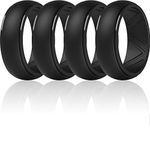 ThunderFit Men's Silicone Wedding Ring, Step Edge, with Breathable Grooves - 8.7mm Wide, 2.5mm Thick (Black, Black, Black, Black, 8.5-9 (18.9mm))