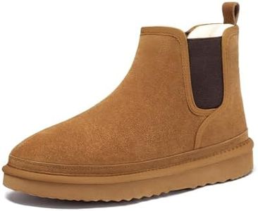 Athlefit Men's Winter Snow Boots for Men Suede Chelsea Boots Casual Warm Anti-Slip Chelsea Brown Boots Size8