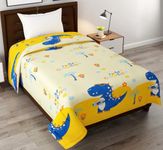 FRESH FROM LOOM Kids Single Bed Blanket | Cartoon Printed Dohar | Soft Kids Boy & Girls Comforter | Summer & Winter Blanket for Children (60x90 Inches | Dinosaur Cream Blue)